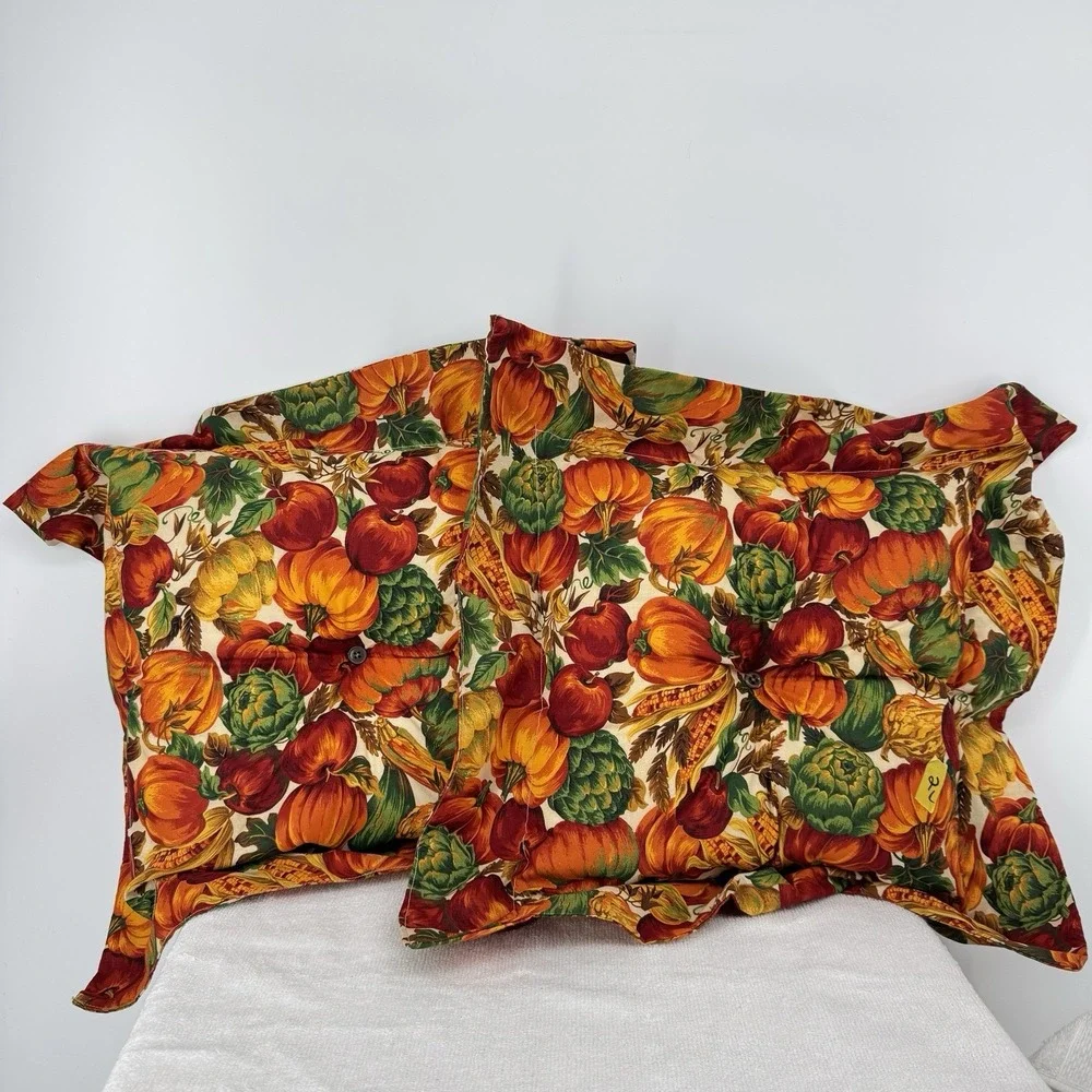 Vtg Thanksgiving Harvest Fall Cottagecore 15x15‎ Pillows Set Of 2 Custom Made